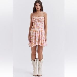 HOUSE OF CB 'Alejandra' Light Lavender Print Corset Dress /Size XS